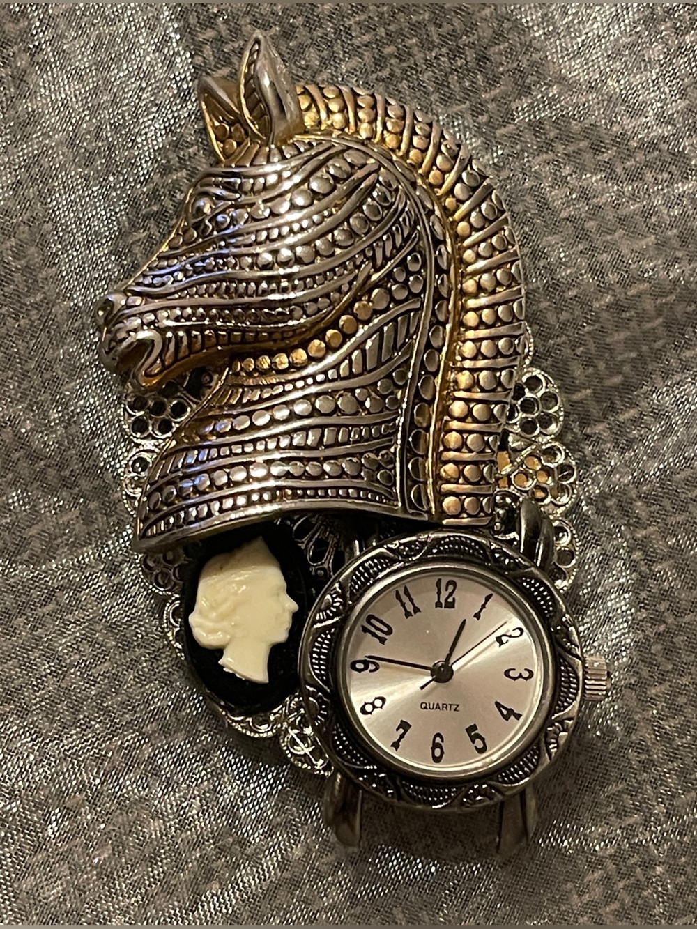 90s Statement Steampunk Victorian Inspired Equestrian & Watch Brooch Pin - Picture 3 of 7